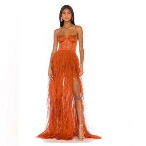 For Love & Lemons x Revolve Bustier Gown in Rust Burnt Orange Size Small